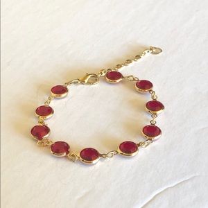 Vintage Gold Tone Red Bezel Set Crystal Bracelet